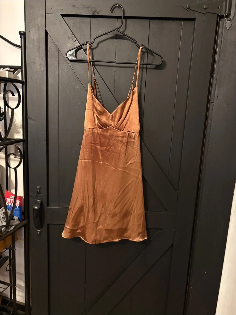 Slip Mini Dress in Copper Satin